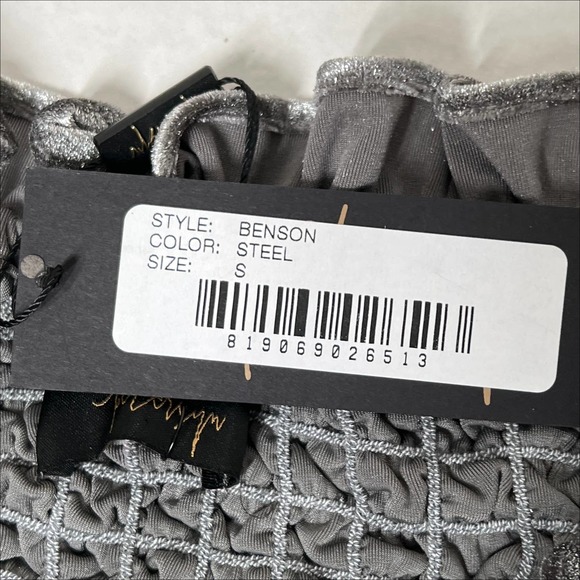 NWT Petersyn X Revolve Benson Smocked Mini Dress Steel Silver Small - Picture 5 of 12